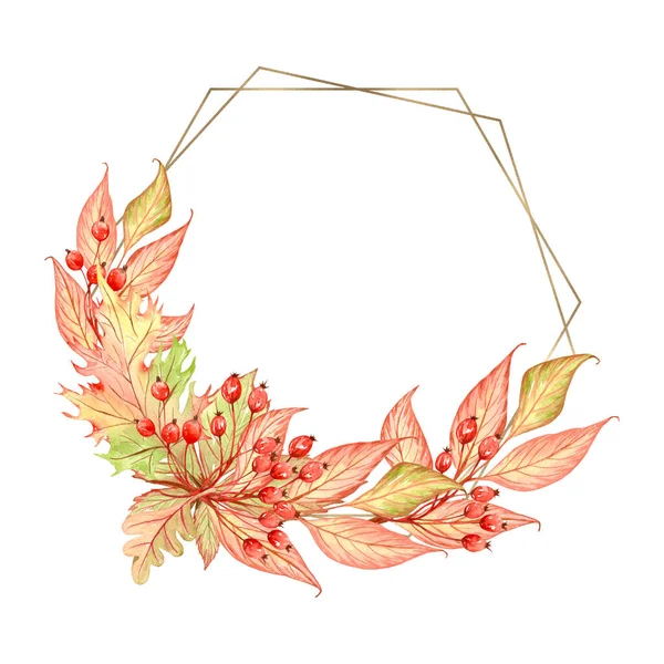 Watercolor Frame Decorated Beautiful Autumn Leaves Fall Background Color Lives — Fotografia de Stock