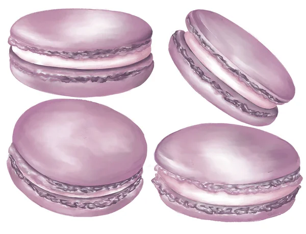 Watercolor Assorted Macaroons Macarons Mix Clip Art Dessert Illustration Isolated — Stok fotoğraf