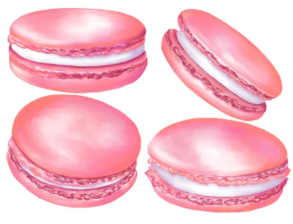 Watercolor Assorted Macaroons Macarons Mix Clip Art Dessert Illustration Isolated —  Fotos de Stock