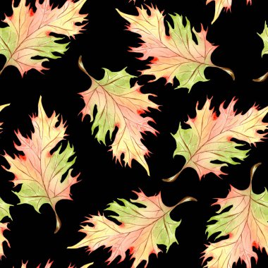 Beautiful seamless autumn pattern with watercolor colorful leaves. Fall watercolor background.