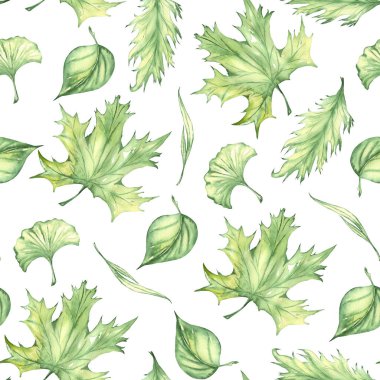 Beautiful seamless autumn pattern with watercolor colorful leaves. Fall watercolor background.