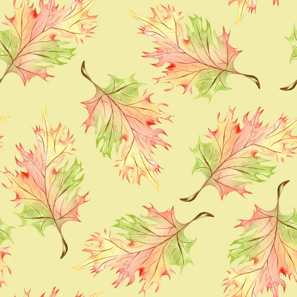 Beautiful Seamless Autumn Pattern Watercolor Colorful Leaves Fall Watercolor Background — Foto de Stock