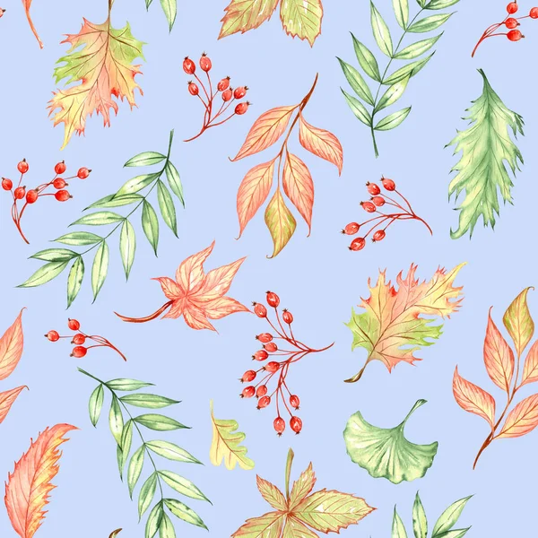 Beautiful Seamless Autumn Pattern Watercolor Colorful Leaves Fall Watercolor Background — ストック写真