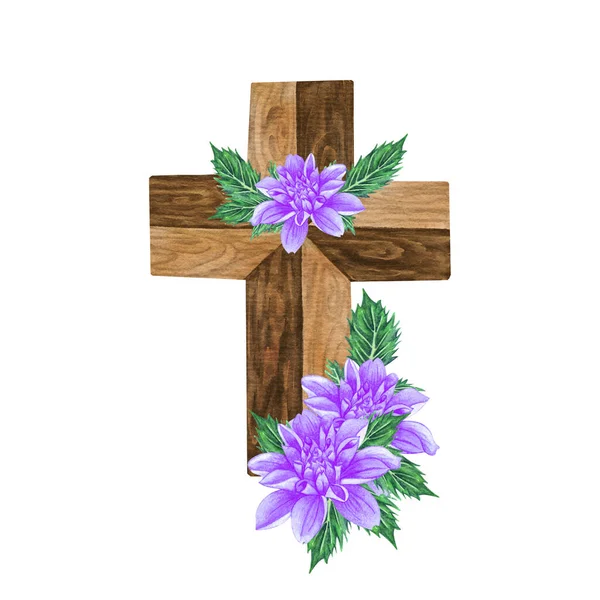 Пурпурний Квітковий Хрест Dahlia Великодній Приклад Весілля Аквареллю Хрещення — стокове фото