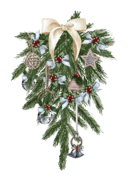 Evergreen Pine Tree Rustic Pot Christmas Lights Pine Cone Firry — Fotografia de Stock
