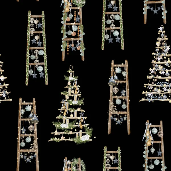 Різдвяний Безшовний Візерунок Світло Сосновий Конус Вогонь Акварельна Ілюстрація Ферма — стокове фото
