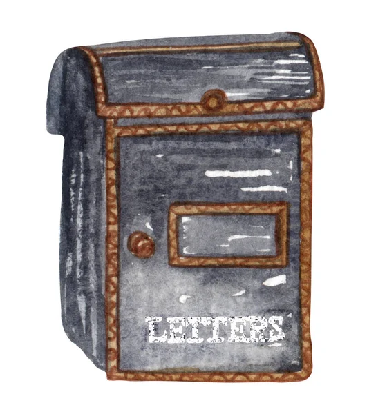 白い背景に隔離された封筒のClipartセットが付いている水彩手描きの郵便箱 恋愛の概念 カタツムリ — ストック写真