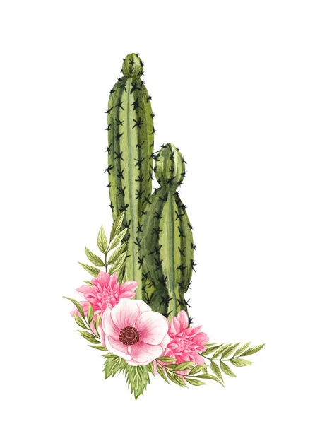Cactus Floral Acuarela Cactus Flores Occidentales Casa Rural Clipart Rústico —  Fotos de Stock