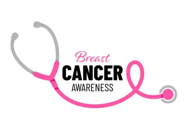 Pembe kurdele şeklinde steteskop. Meme kanseri farkındalığı kampanyası. Vektör illüstrasyonu