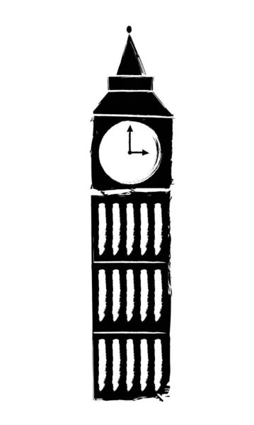 Hand Draw Big Ben Icon Brush Style Illustration Banner Poster — Stock Vector