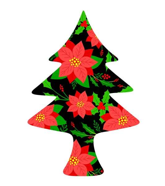 Arbre Noël Fait Fleurs Rouges Graphique Joyeux Noël Concept Vacances — Image vectorielle