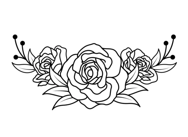 Bouquet Roses Style Contour Illustration Vectorielle Florale Bonne Occasion Spéciale — Image vectorielle
