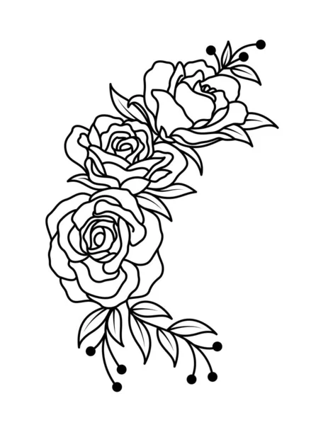 Bouquet Roses Style Contour Illustration Vectorielle Florale Bonne Occasion Spéciale — Image vectorielle