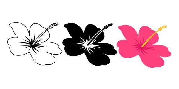 Hibiscus Flower Set Hand Drawn Vector Illustration — Vector de stock