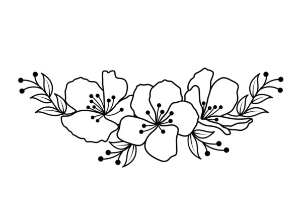 Style Contour Fleur Cerisier Beau Bouquet Sakura Illustration Vectorielle — Image vectorielle