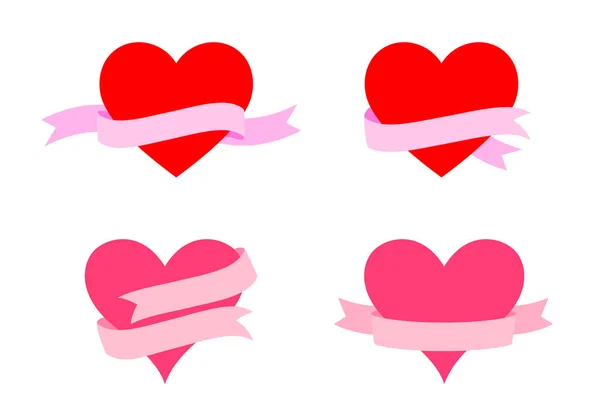 Heart Ribbon Icon Set Vector Illustration — ストックベクタ