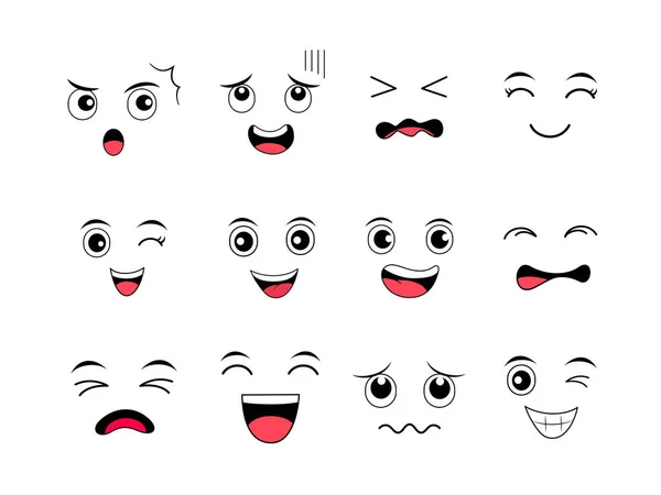 Cartoon Funny Face Collection Facial Expression Cartoon Characters Vector Illustration — Vetor de Stock