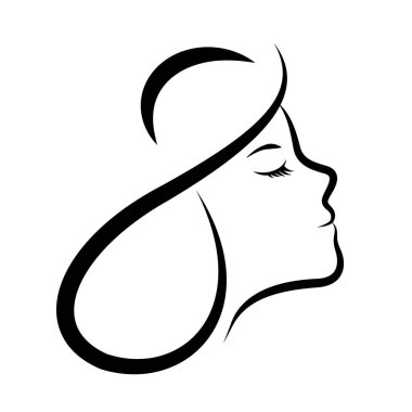 Kadın yüz çizgisi sanatı. Taslak çizim simgesi tasarımı. Vektör illüstrasyonu.