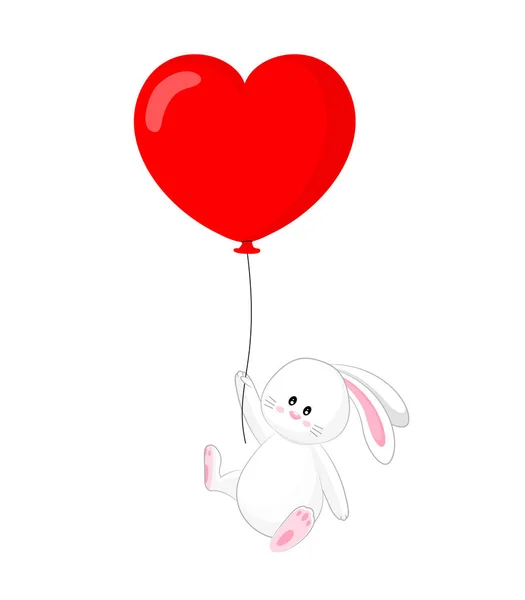 Rabbit Character Heart Air Balloon Valentines Day Cute Cartoon Bunny — Stock Vector