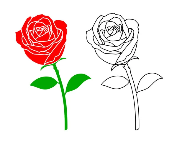 Κόκκινο Τριαντάφυλλο Και Περίγραμμα Στυλ Εικονογράφηση Διάνυσμα Για Την Ημέρα — Διανυσματικό Αρχείο