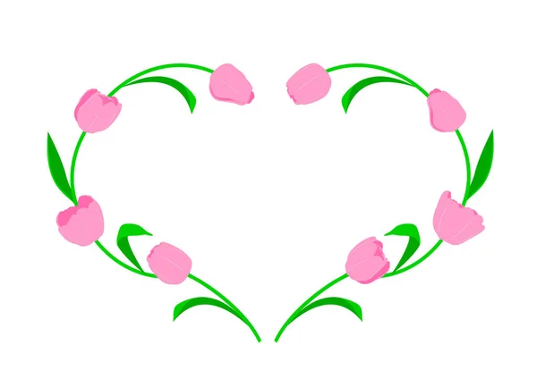 郁金香花形成心形 花框设计 矢量说明 — 图库矢量图片