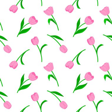 Pembe lale pürüzsüz desen, vektör çizimi. Paskalya ve bahar tasarımı için sonsuz doku, tebrik kartı, kumaş, poster.