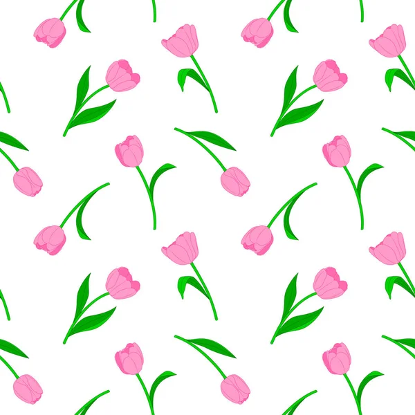 Růžový Tulipán Bezešvý Vzor Vektorová Ilustrace Nekonečná Textura Pro Velikonoční — Stockový vektor