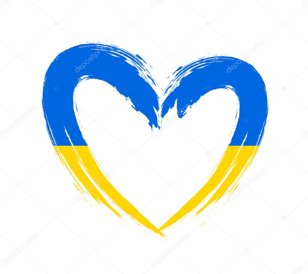 Brushstroke painted flag of Ukraine in heart shape. Vector illustration. abstract design element.