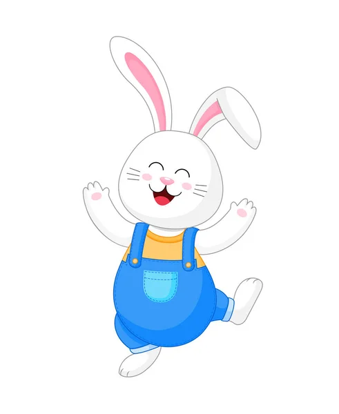 Mignon Personnage Lapin Dessin Animé Souriant Lièvre Tenue Décontractée Illustration — Image vectorielle