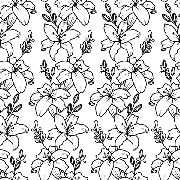 Beau Contour Lis Motif Floral Sans Couture Illustration Vectorielle — Image vectorielle