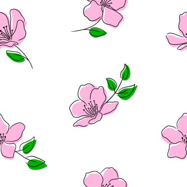 Pembe yay kiraz çiçeğinin dikişsiz deseni. Tekstil için sakura çiçeği arka planı, kağıt. Vektör illüstrasyonu.