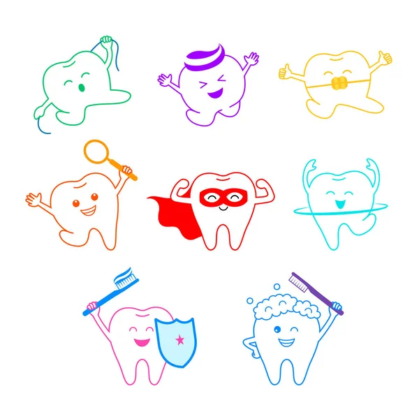 Cute Cartoon Tooth Character Dental Care Equipment Care Your Teeth — Stockvektor