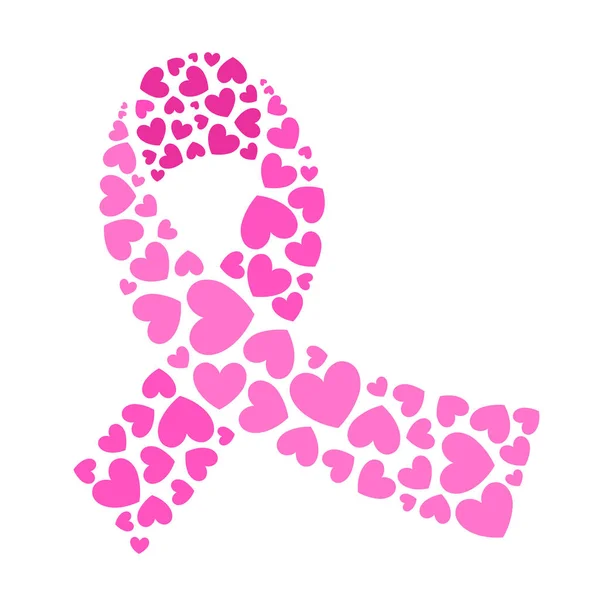 Herzförmiges Rosa Band Brustkrebs Aufklärungsmonat Kampf Gegen Symbolvektorillustration — Stockvektor