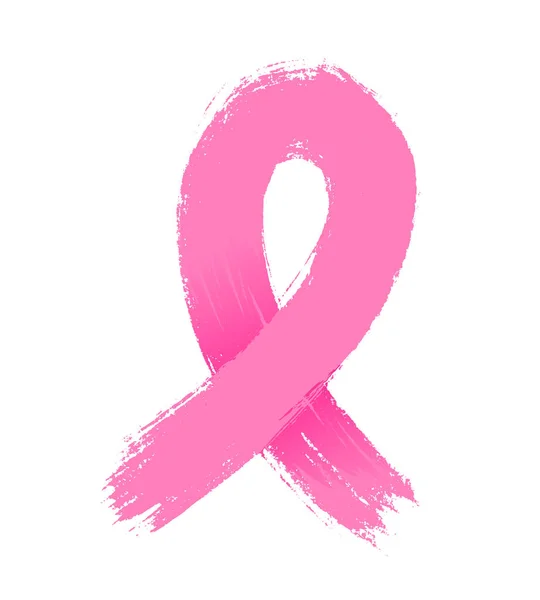 Pink Ribbon Line Art Brush Style Breast Cancer Awareness Month — Stock Vector