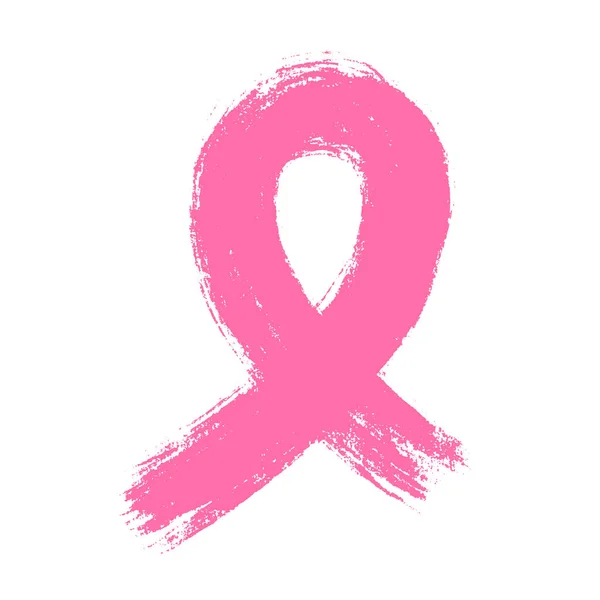 Pink Ribbon Line Art Brush Style Breast Cancer Awareness Month — Stock Vector