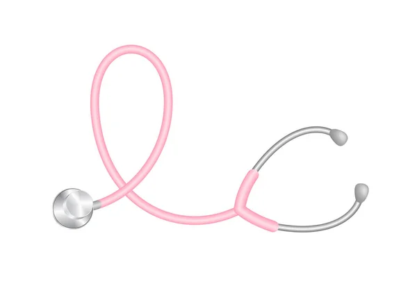 听诊器呈粉红色丝带状 乳腺癌认识月活动 矢量说明 — 图库矢量图片
