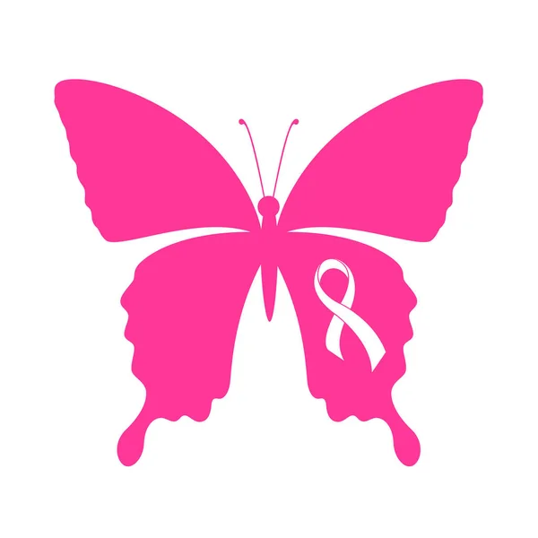 Butterfly Ribbon Breast Cancer Awareness Concept Vector Illustration — Stockový vektor