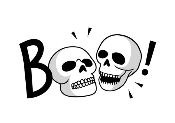 有骷髅的Boo字母祝你节日快乐 T恤衫 卡片的矢量图解设计 — 图库矢量图片