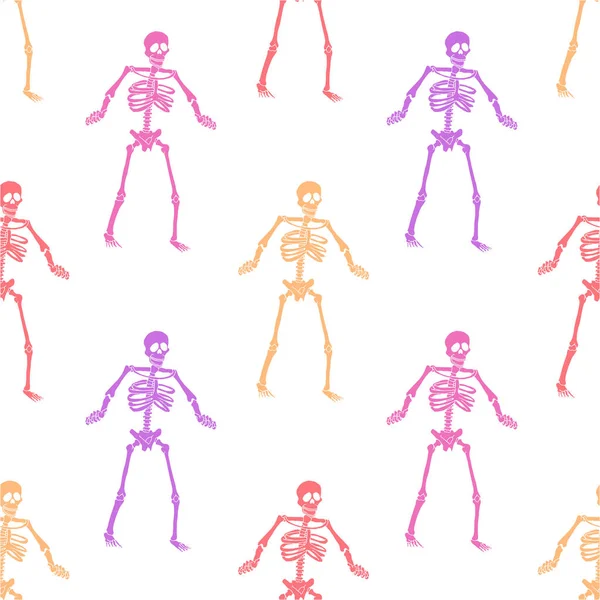 Esqueleto Colorido Arte Padrão Sem Costura Esqueletos Humanos Para Tatuagem — Vetor de Stock