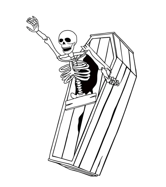 Esqueleto Ataúd Esqueleto Gráfico Blanco Negro Ilustración Vectorial — Vector de stock