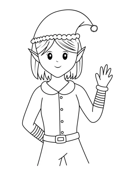 Elf Mädchen Cartoon Figur Weihnachten Umrissene Vektor Illustration — Stockvektor