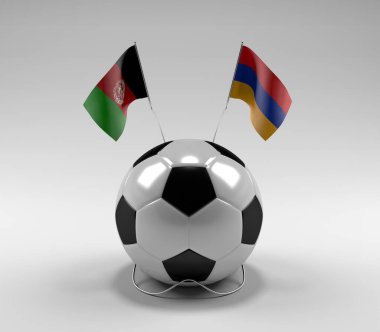 Afganistan - Ermenistan Futbol Bayrakları, Beyaz Arkaplan - 3D Render