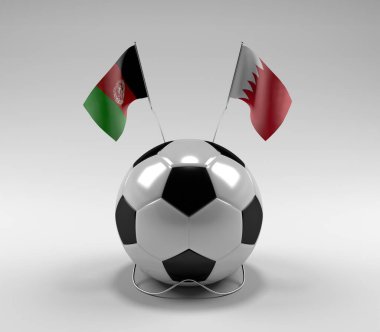 Afganistan - Bahreyn Futbol Bayrakları, Beyaz Arkaplan - 3D Render
