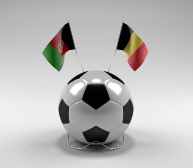 Afganistan - Belçika Futbol Bayrakları, Beyaz Arkaplan - 3D Render