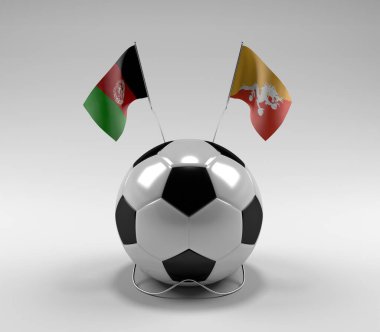Afganistan - Bhutan Futbol Bayrakları, Beyaz Arkaplan - 3D Render