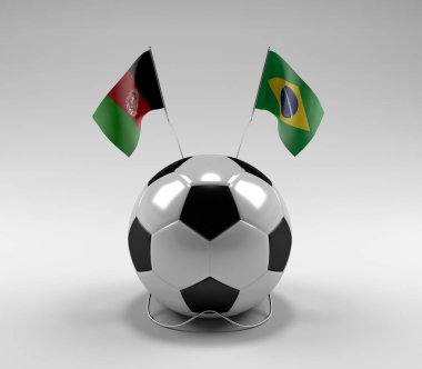 Afganistan - Brezilya Futbol Bayrakları, Beyaz Arkaplan - 3D Yapılandırma