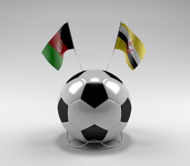 Afganistan - Brunei Futbol Bayrakları, Beyaz Arkaplan - 3D Render