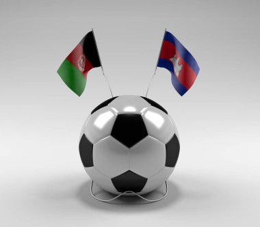 Afganistan - Kamboçya Futbol Bayrakları, Beyaz Arkaplan - 3D Render