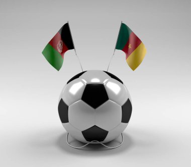 Afganistan - Kamerun Futbol Bayrakları, Beyaz Arkaplan - 3D Render