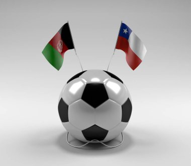 Afganistan - Şili Futbol Bayrakları, Beyaz Arkaplan - 3D Render